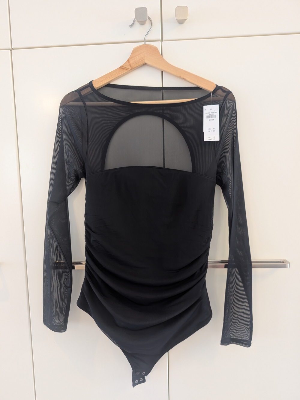 Abercrombie & Fitch Black Sheer Long-Sleeve Ruched Bodysuit